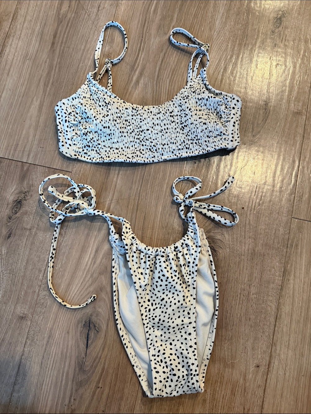 Zaful Cream & Black Dalmatian Print Tie-Side Bikini
